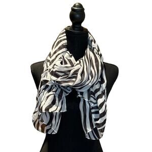 Women's Norte Large Zebra Print Polyester Scarf, EUC